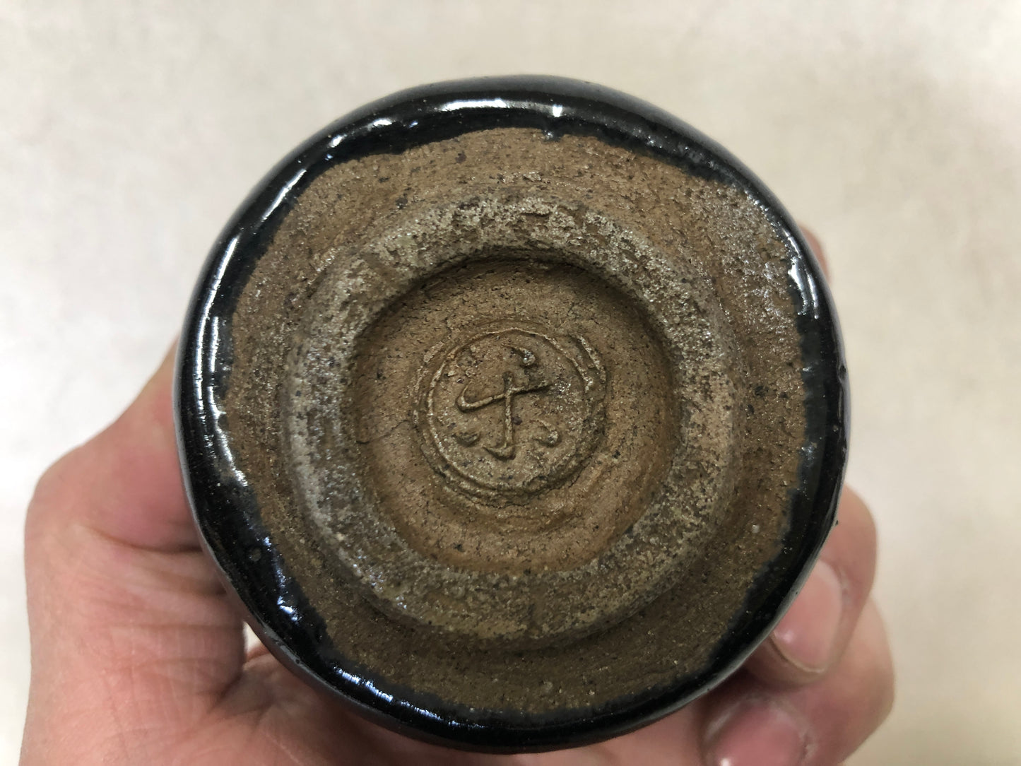 Y4106 CHAWAN Raku-ware Black signed bag Japan antique tea ceremony pottery bowl
