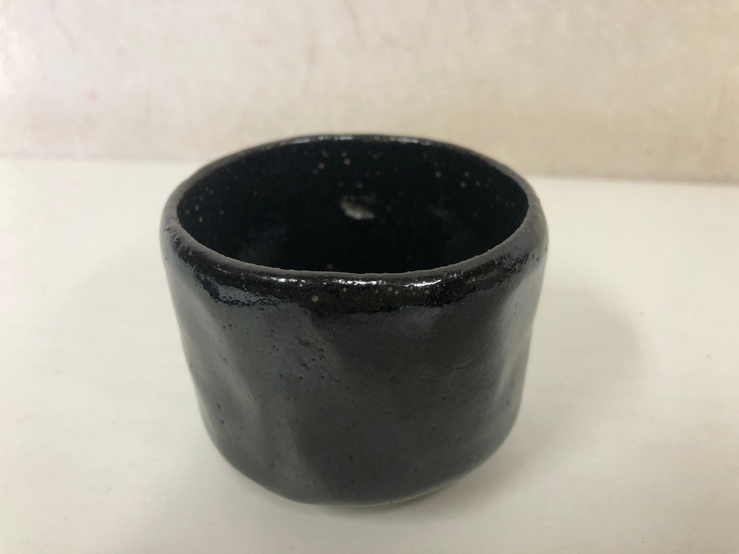 Y4106 CHAWAN Raku-ware Black signed bag Japan antique tea ceremony pottery bowl