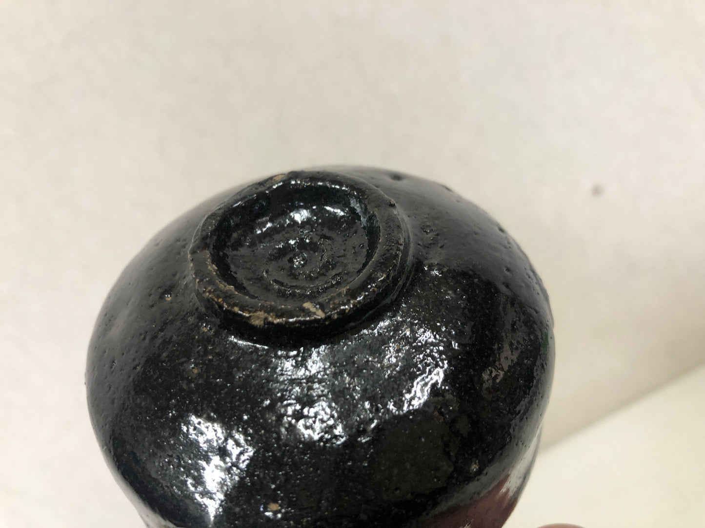 Y4109 CHAWAN Raku-ware Black travel Japan antique tea ceremony pottery bowl