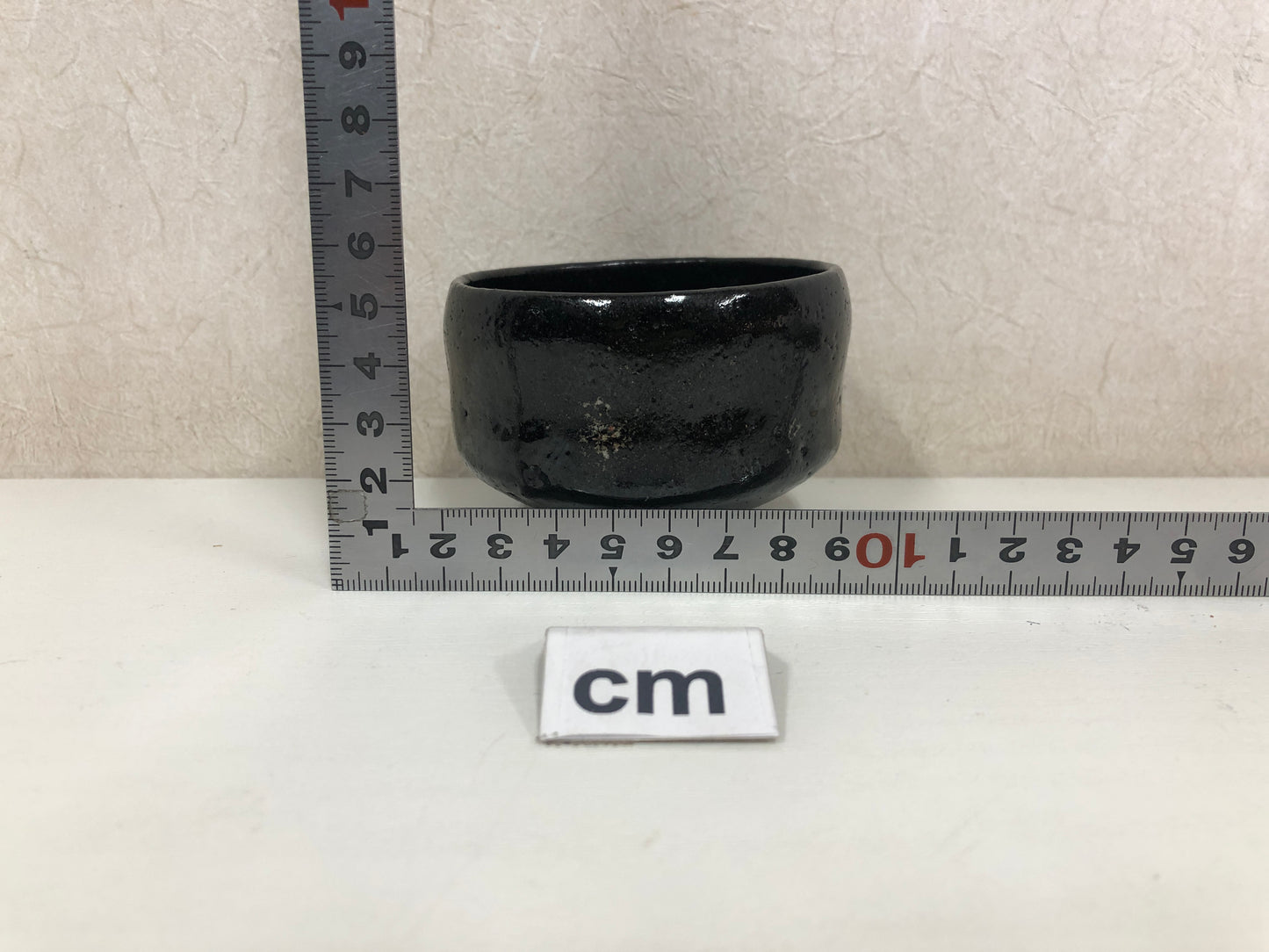 Y4109 CHAWAN Raku-ware Black travel Japan antique tea ceremony pottery bowl