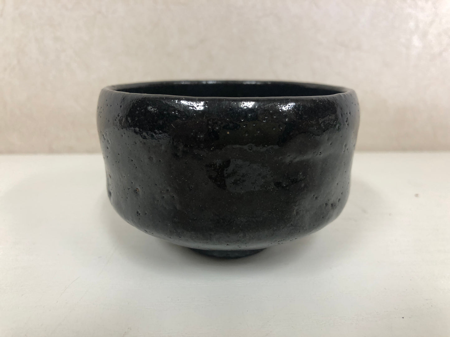 Y4109 CHAWAN Raku-ware Black travel Japan antique tea ceremony pottery bowl