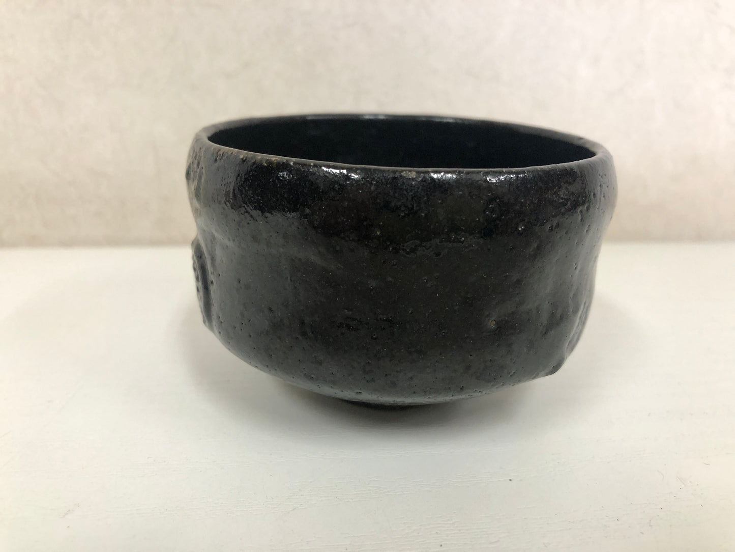 Y4109 CHAWAN Raku-ware Black travel Japan antique tea ceremony pottery bowl