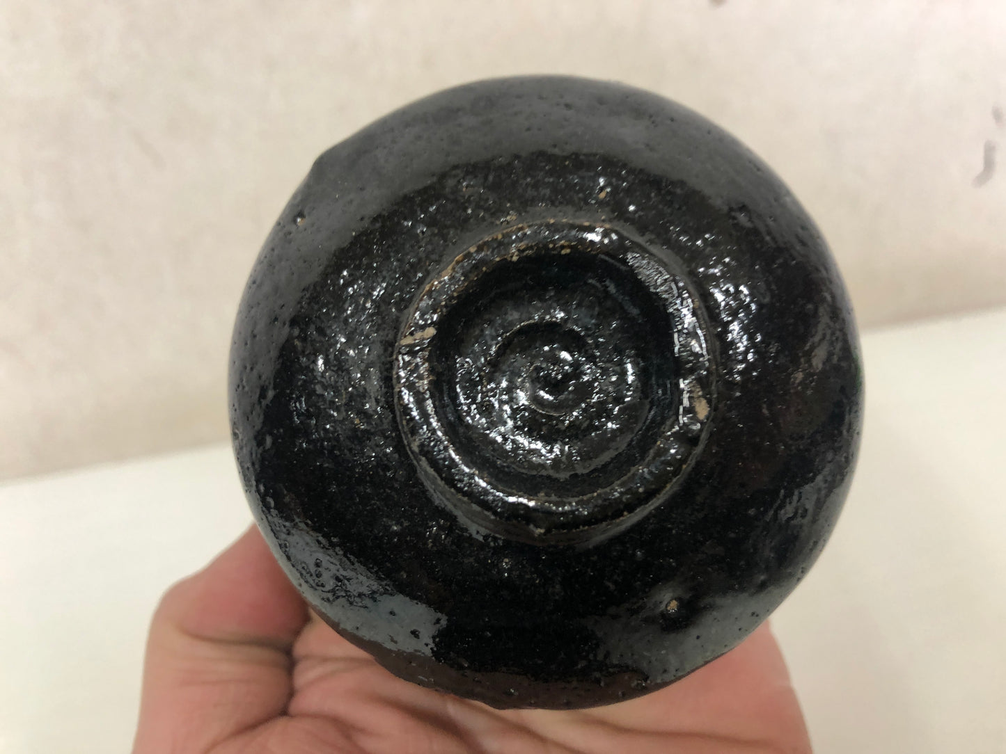Y4109 CHAWAN Raku-ware Black travel Japan antique tea ceremony pottery bowl