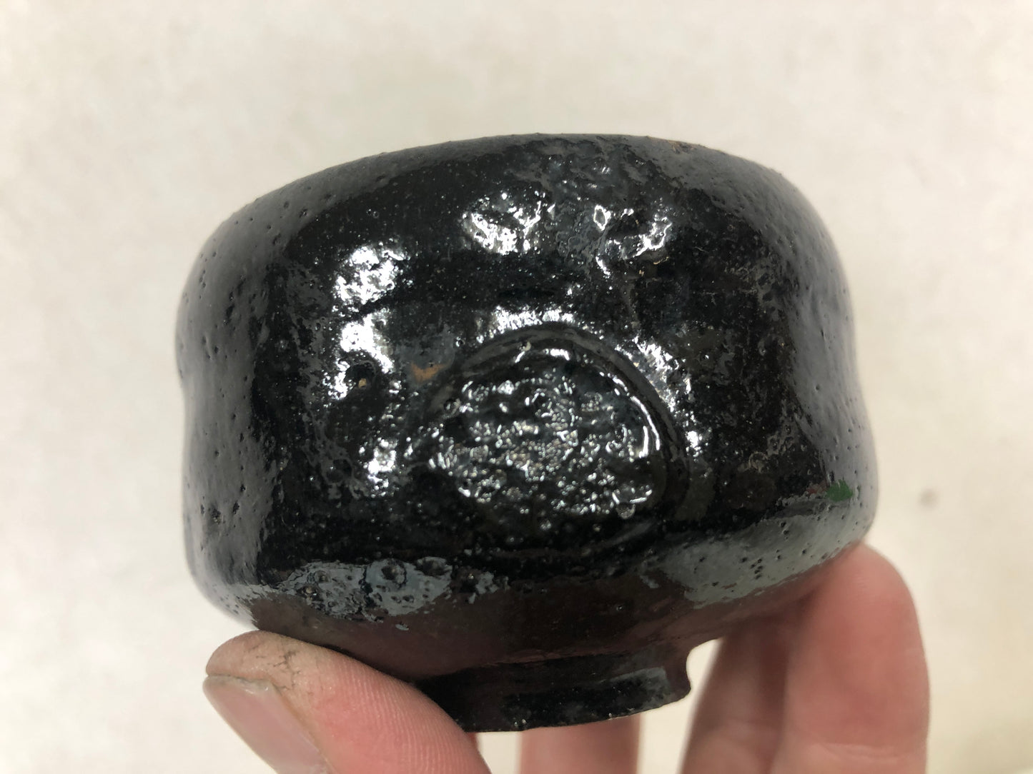 Y4109 CHAWAN Raku-ware Black travel Japan antique tea ceremony pottery bowl