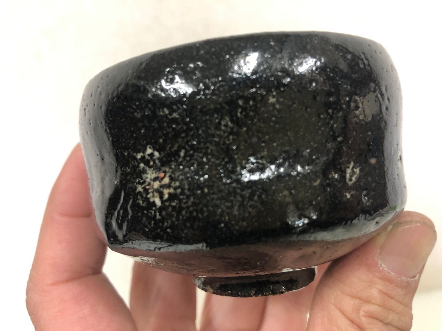 Y4109 CHAWAN Raku-ware Black travel Japan antique tea ceremony pottery bowl