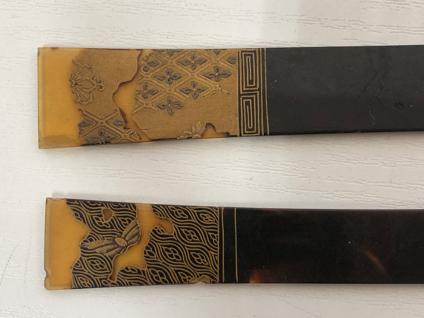 Y4118 KOUGAI Hair dressing tools Makie pair set box Japan antique kimono