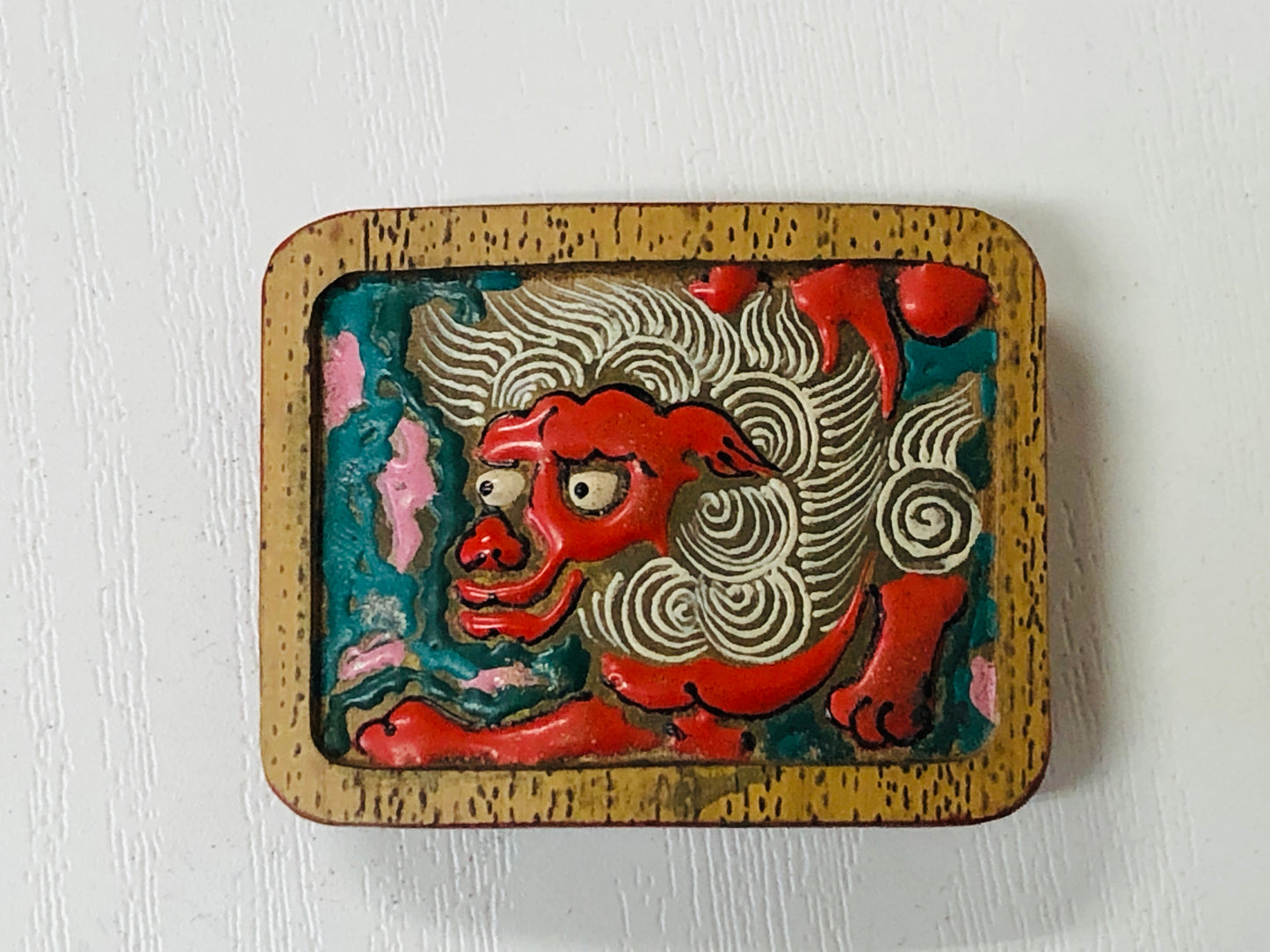 Y4122 OBIDOME Sash Clip brooch Lion bamboo work Japanese Kimono vintage antique