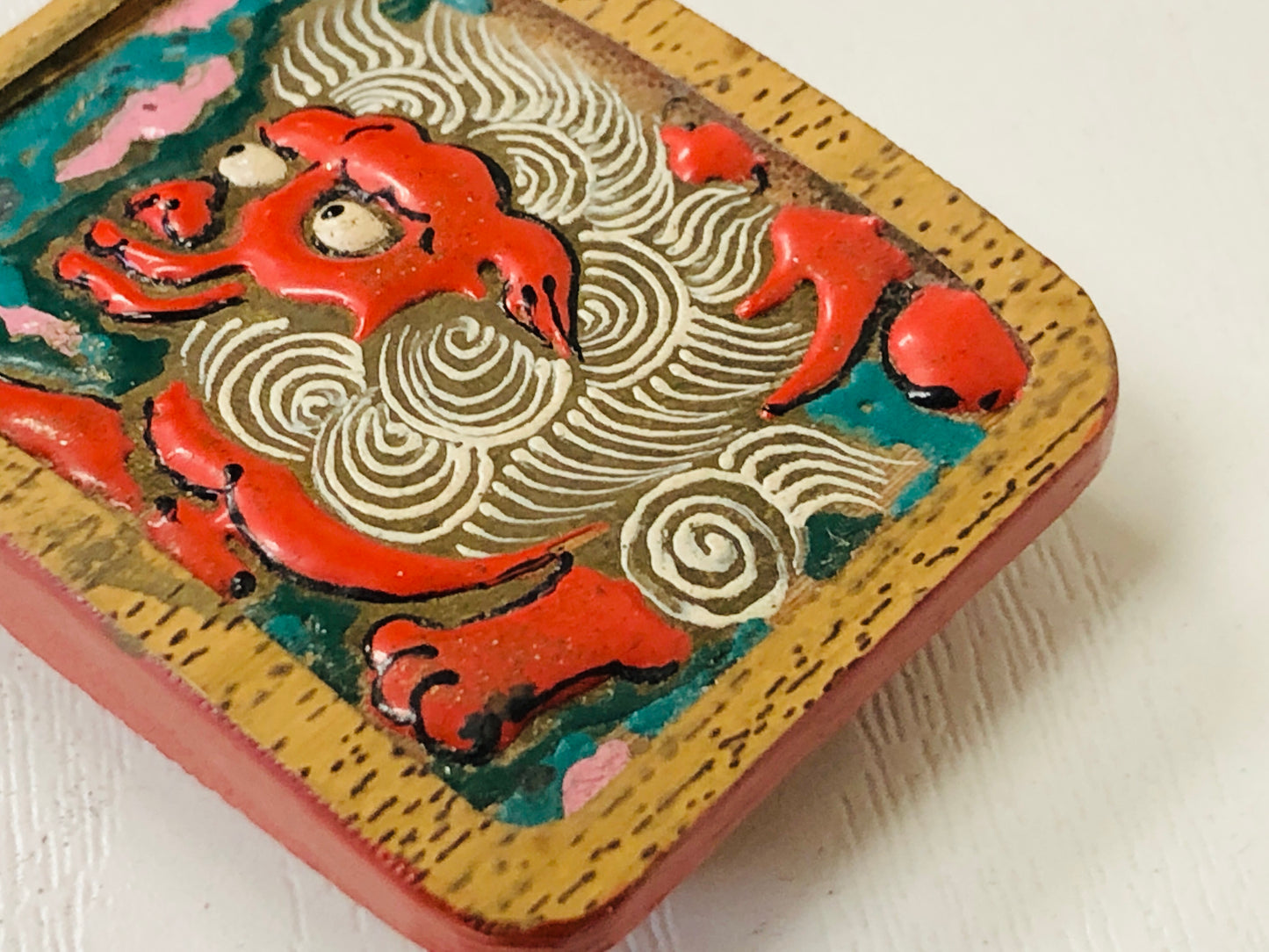 Y4122 OBIDOME Sash Clip brooch Lion bamboo work Japanese Kimono vintage antique