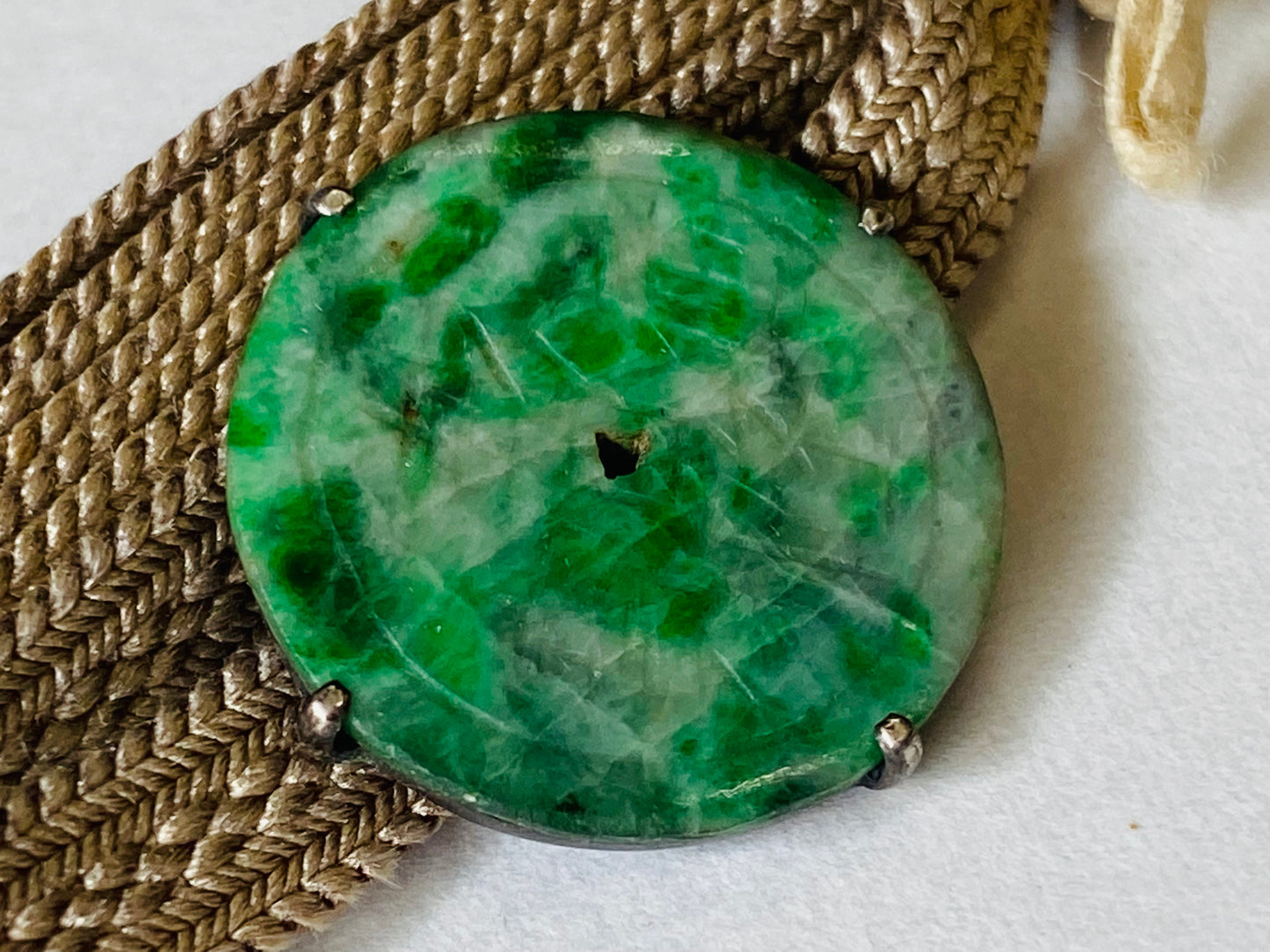 Y4125 OBIDOME Sash Clip brooch Jade old coin Japanese Kimono vintage antique