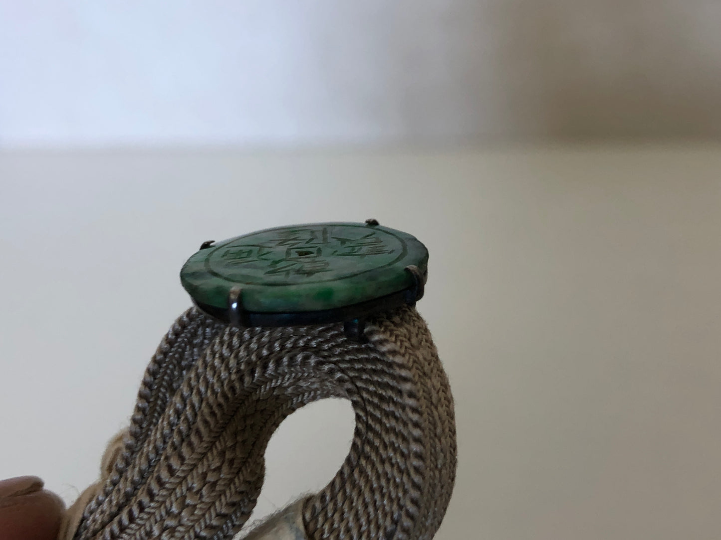 Y4125 OBIDOME Sash Clip brooch Jade old coin Japanese Kimono vintage antique