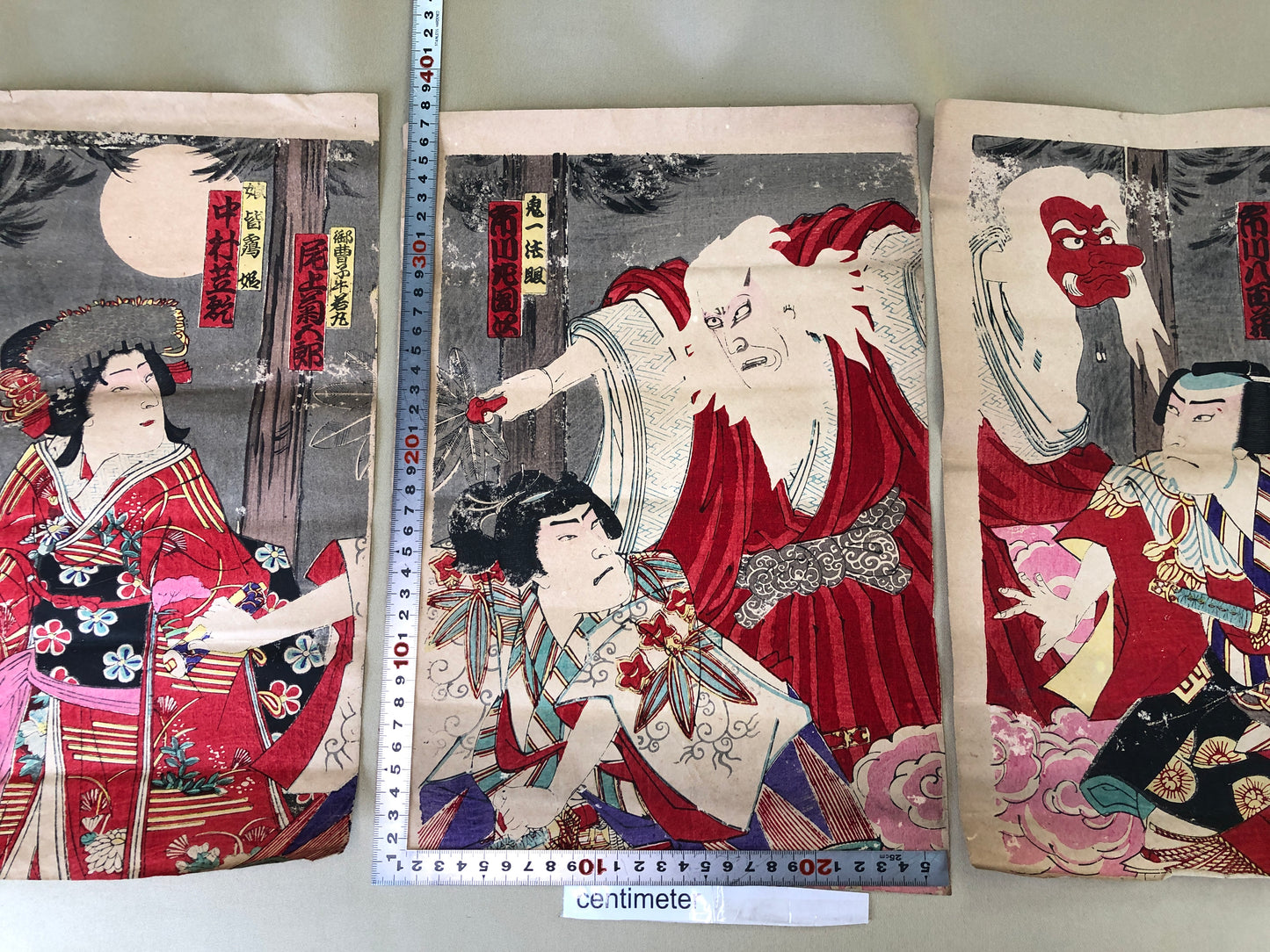 Y4192 WOODBLOCK PRINT Housai actor triptych Japan Ukiyoe art interior antique