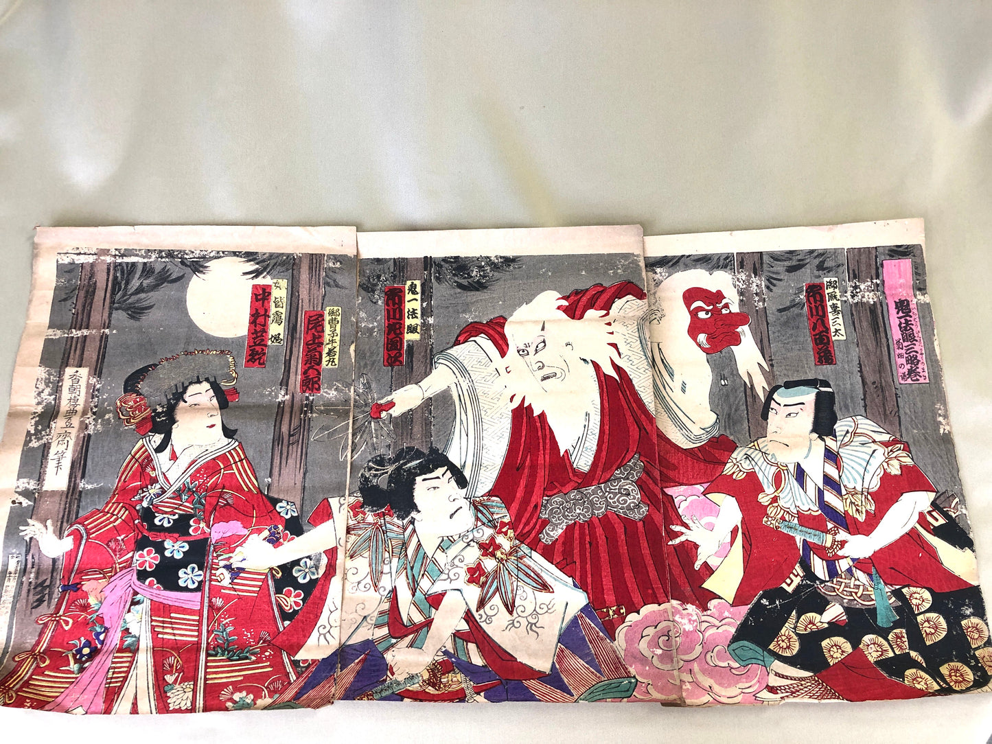 Y4192 WOODBLOCK PRINT Housai actor triptych Japan Ukiyoe art interior antique