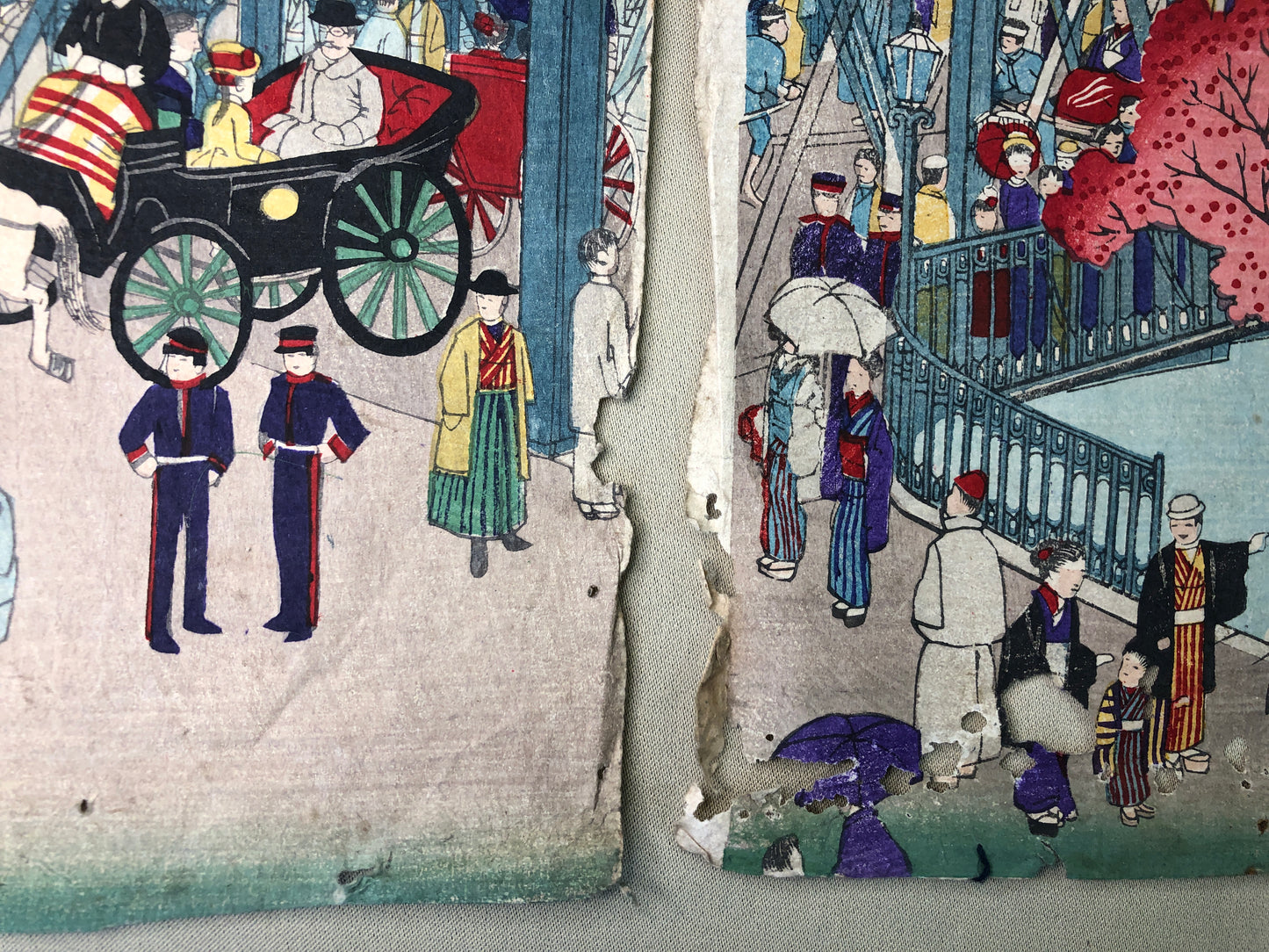 Y4194 WOODBLOCK PRINT Tankei Tokyo famous spots triptych Japan Ukiyoe antique
