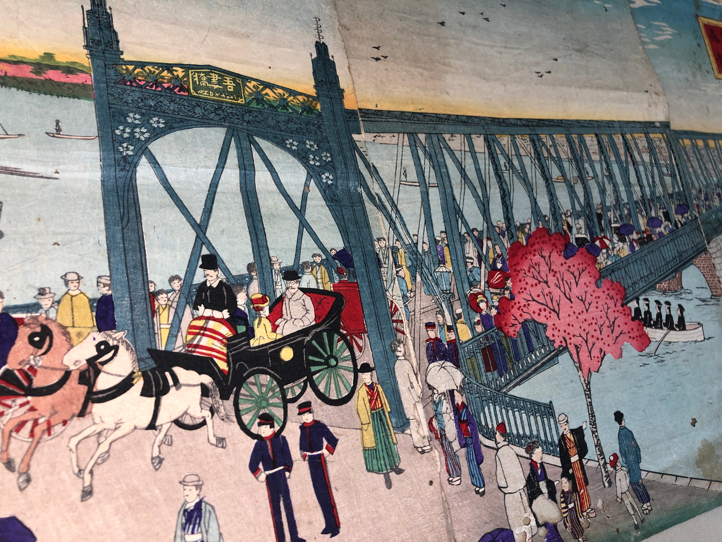 Y4194 WOODBLOCK PRINT Tankei Tokyo famous spots triptych Japan Ukiyoe antique