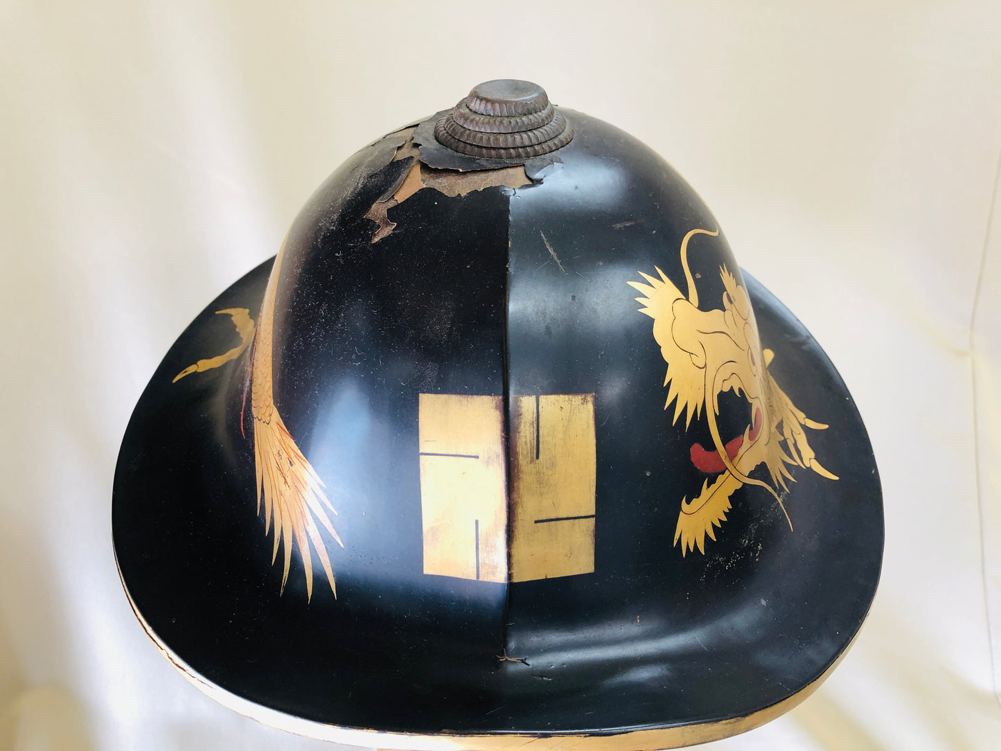 Y4216 JINGASA armor helmet Dragon Makie samurai busho Japanese antique vintage