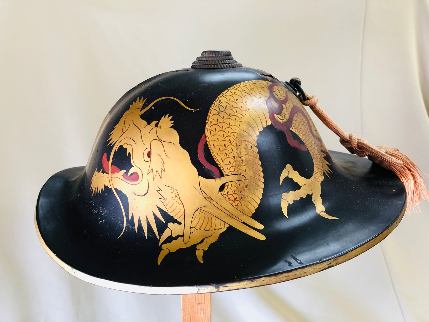 Y4216 JINGASA armor helmet Dragon Makie samurai busho Japanese antique vintage