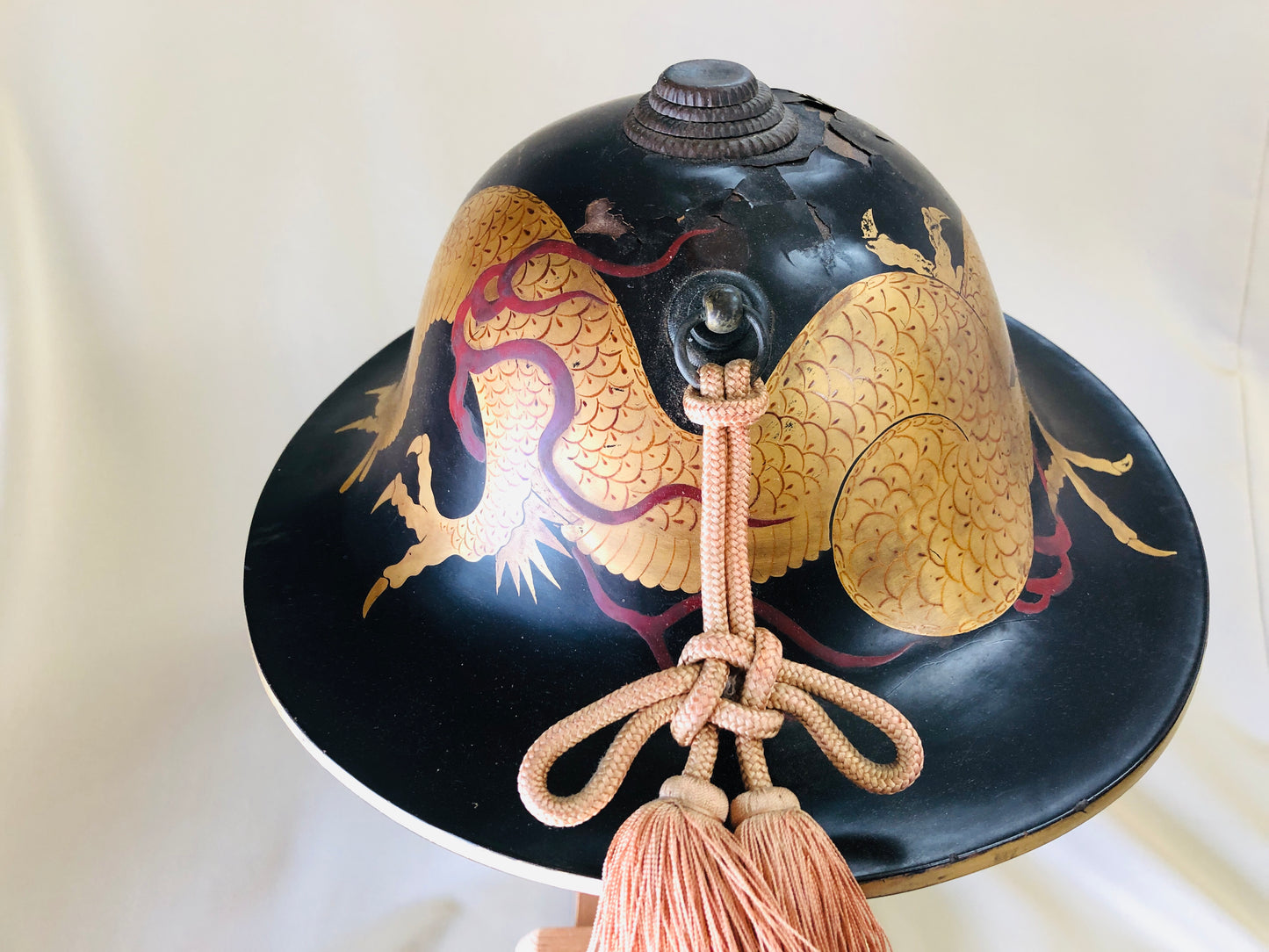 Y4216 JINGASA armor helmet Dragon Makie samurai busho Japanese antique vintage