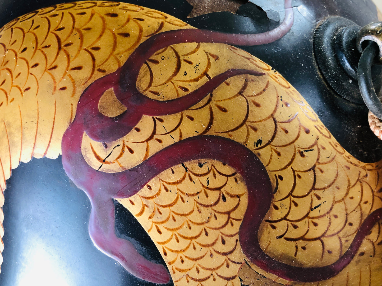 Y4216 JINGASA armor helmet Dragon Makie samurai busho Japanese antique vintage