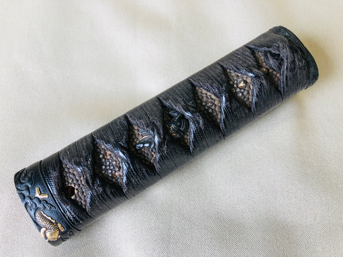 Y4219 TSUKA Wakizashi samurai sword wave koi fish Koshirae tsuba antique Katana