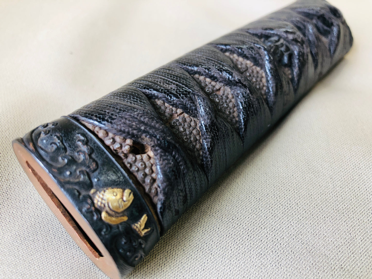 Y4219 TSUKA Wakizashi samurai sword wave koi fish Koshirae tsuba antique Katana