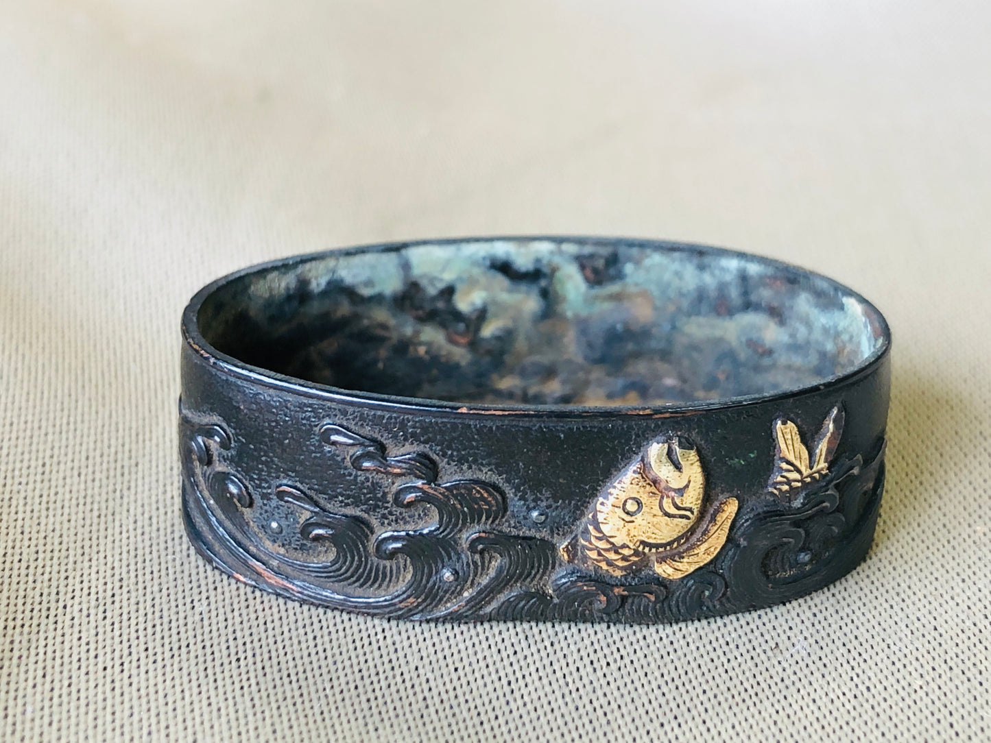 Y4219 TSUKA Wakizashi samurai sword wave koi fish Koshirae tsuba antique Katana