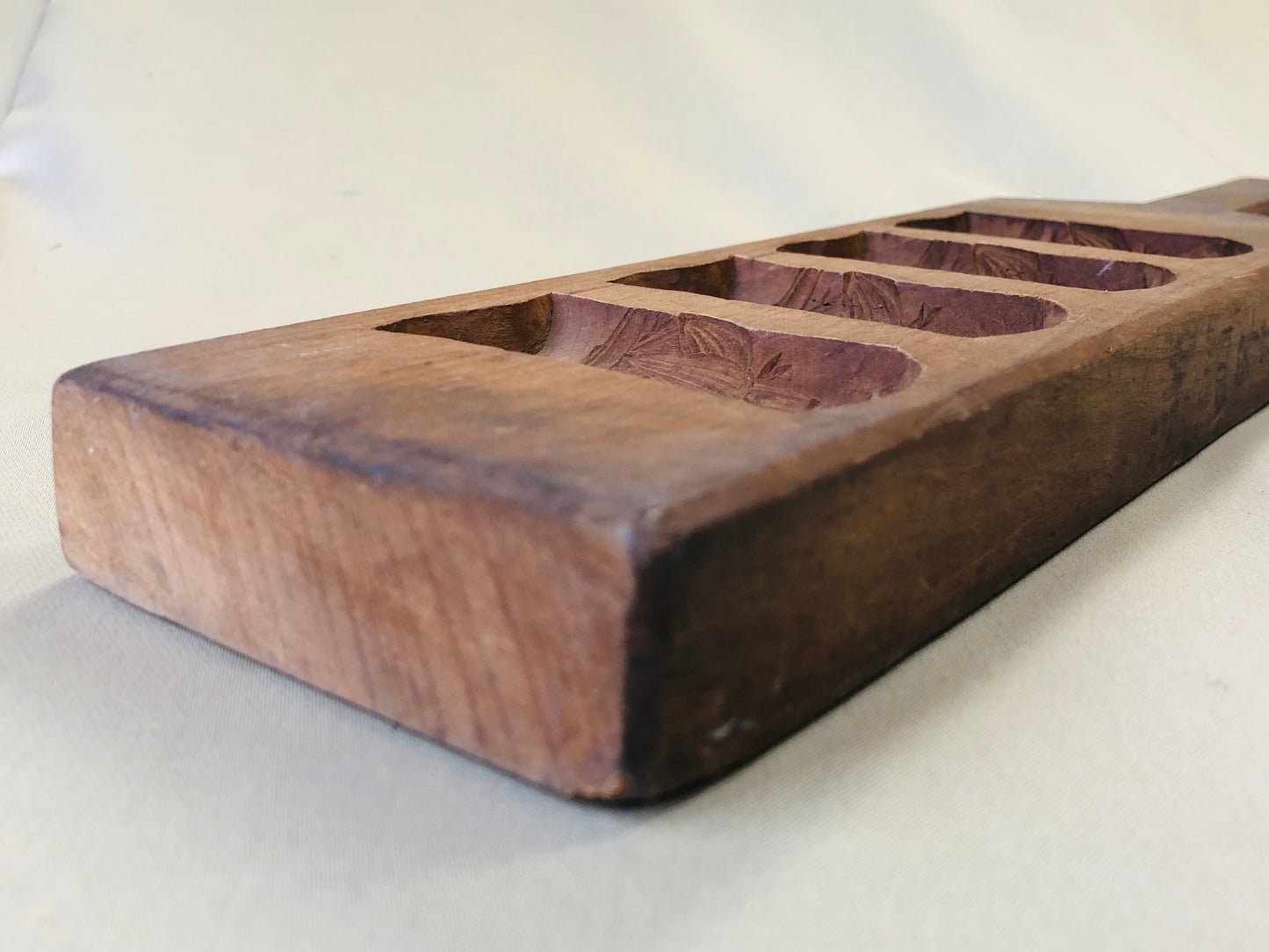 Y4223 KASHIGATA Bamboo Leaf handle Japan antique Wooden Pastry Mold wagashi