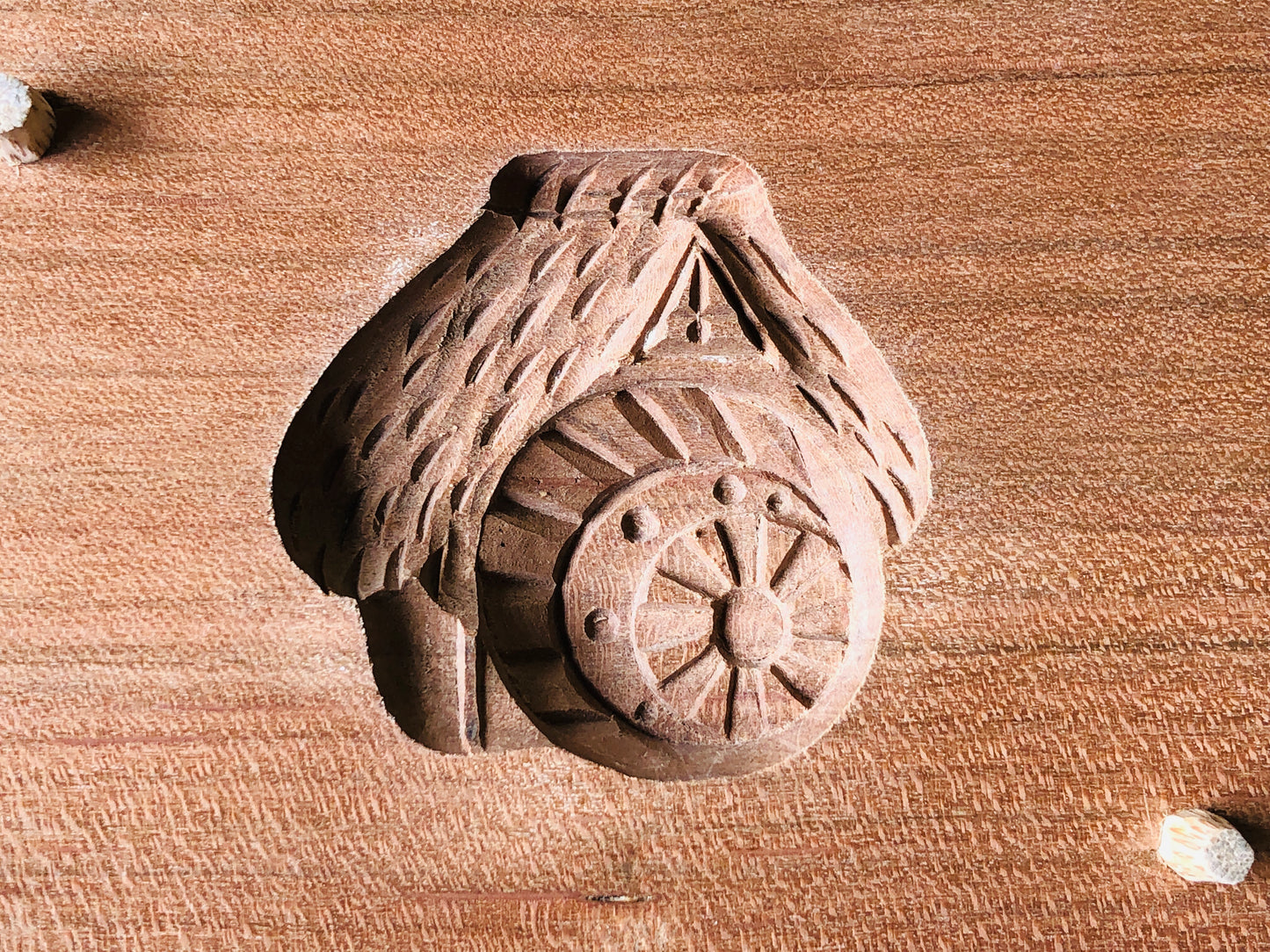 Y4228 KASHIGATA Watermill Japan antique Wooden Pastry Mold wagashi confectionery