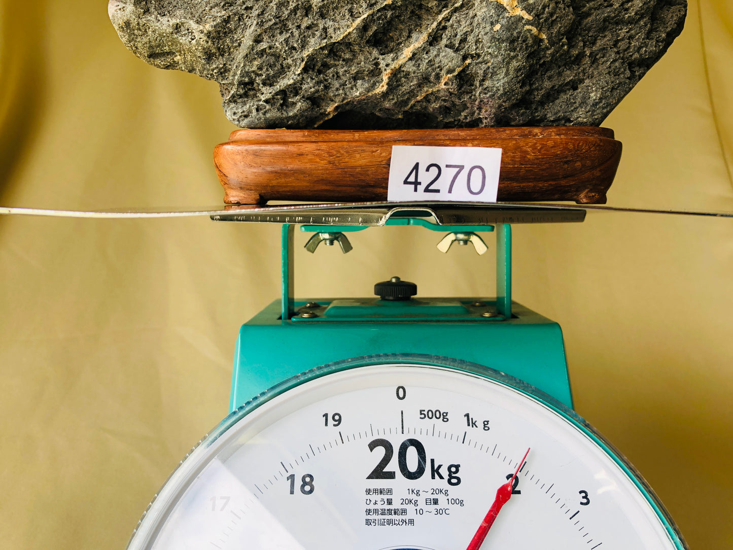 Y4270 OKIMONO Suiseki stone wood stand Japan antique interior home decor