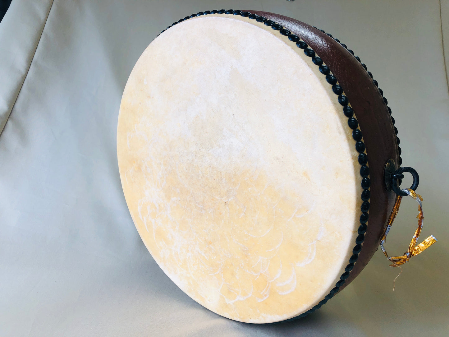 Y4274 TAIKO Flat Drum sound musical instrument Japan vintage antique traditional