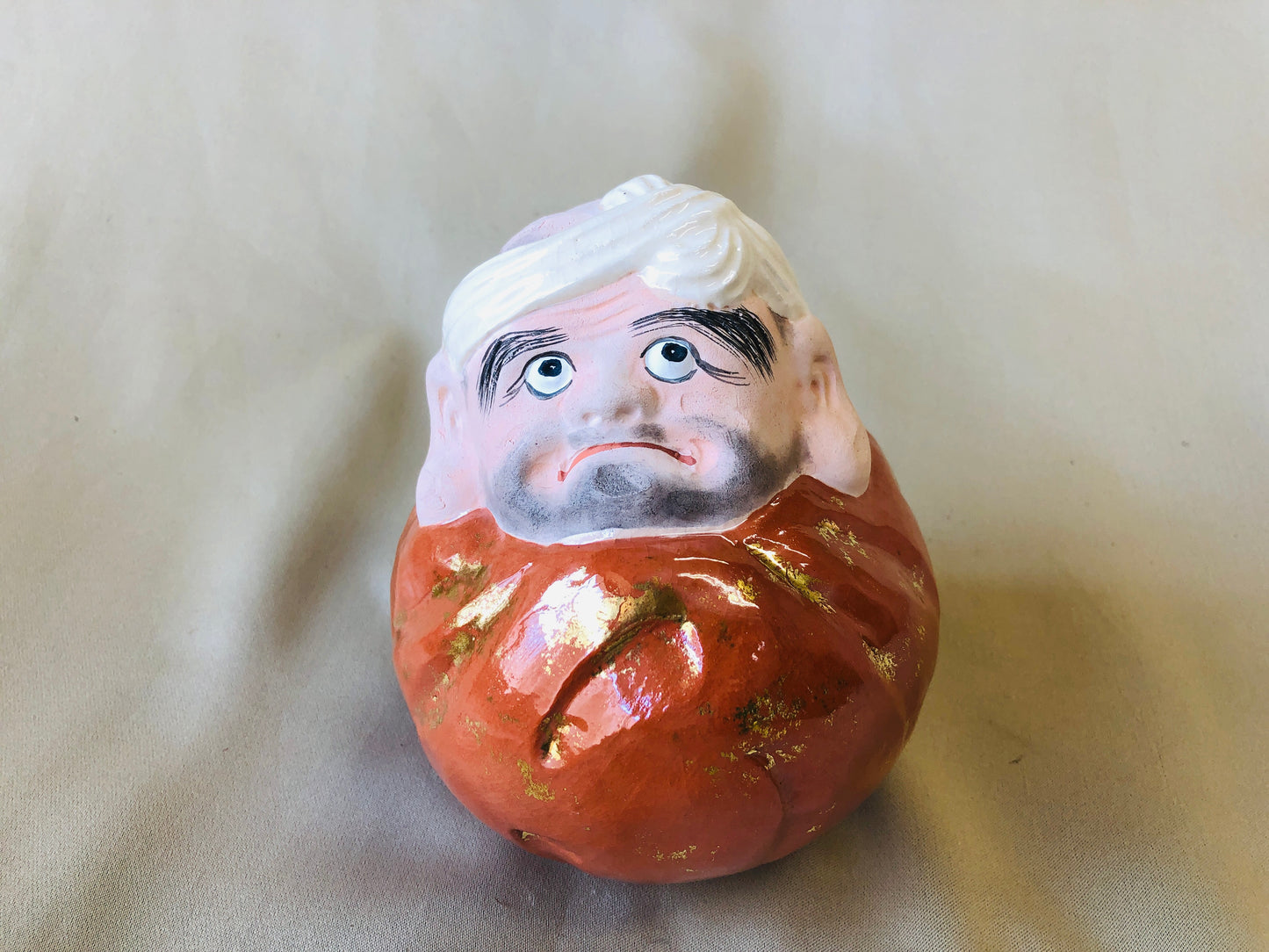 Y4290 OKIMONO Seto-ware Daruma figure figurine signed box Japan antique vintage