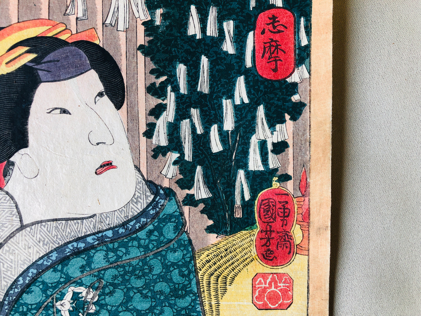 Y4291 WOODBLOCK PRINT Kuniyoshi people landscape Japan Ukiyoe art antique