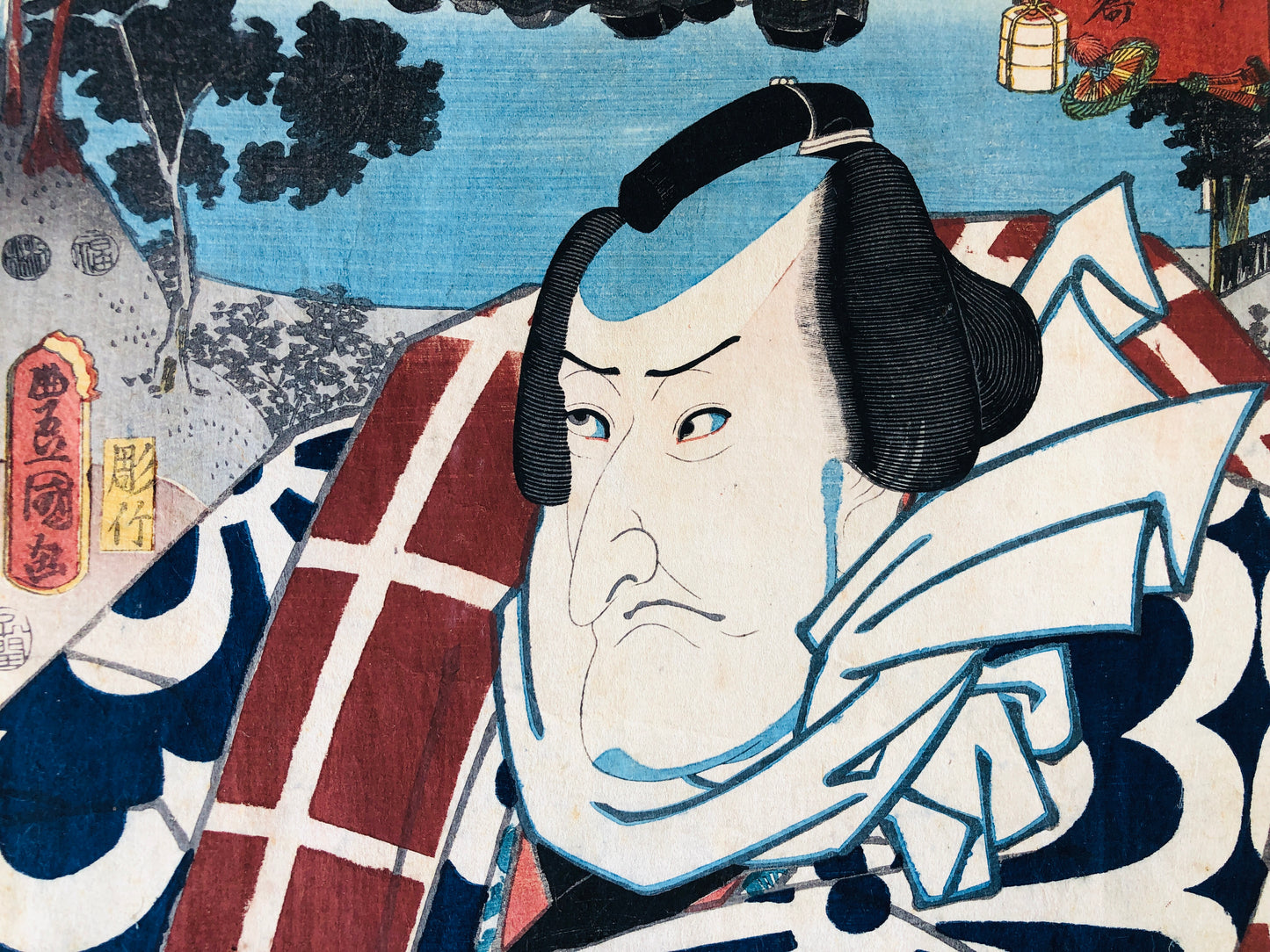 Y4297 WOODBLOCK PRINT Toyokuni person landscape Japan Ukiyoe art antique vintage