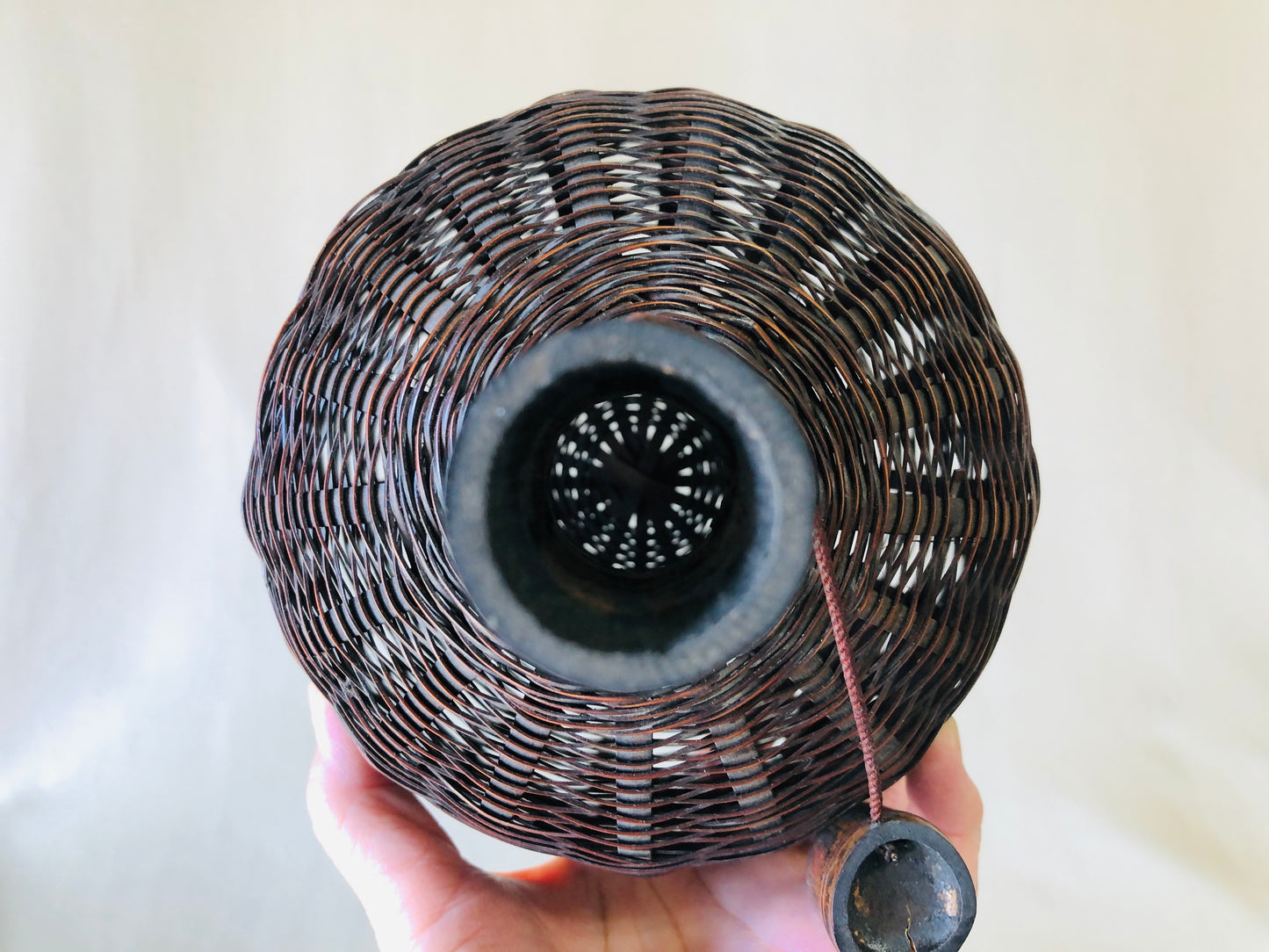 Y4341 Bamboo Woven Basket Flower vase box Japan antique vintage decor interior