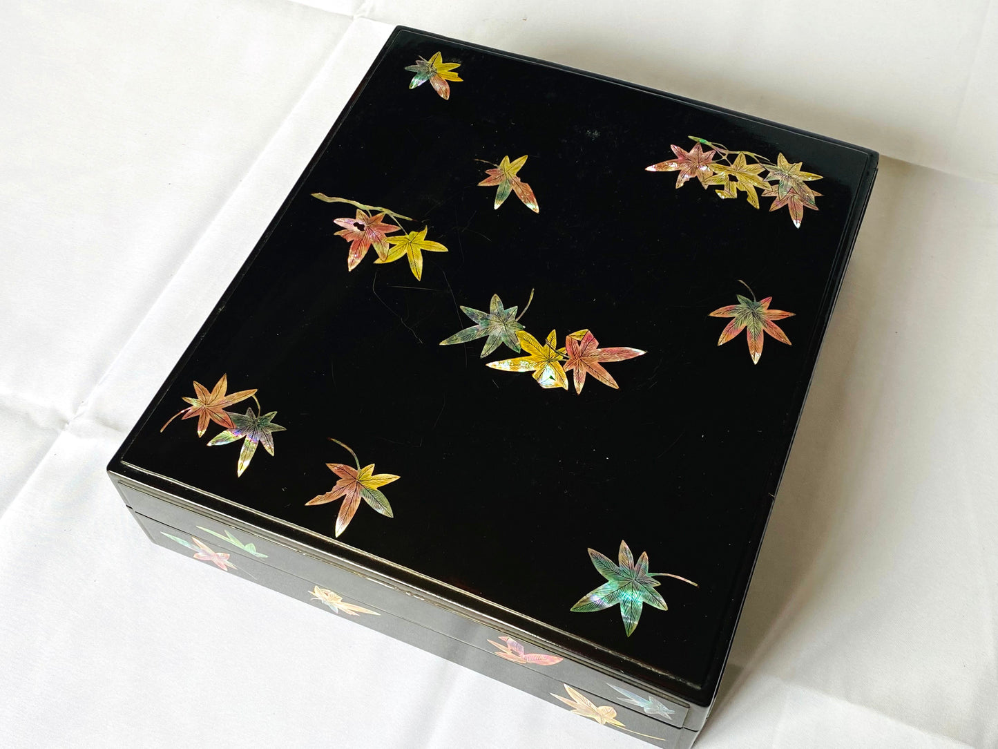Y4373 BOX Makie Suzuri case autumn leaves Japan antique vintage storage interior