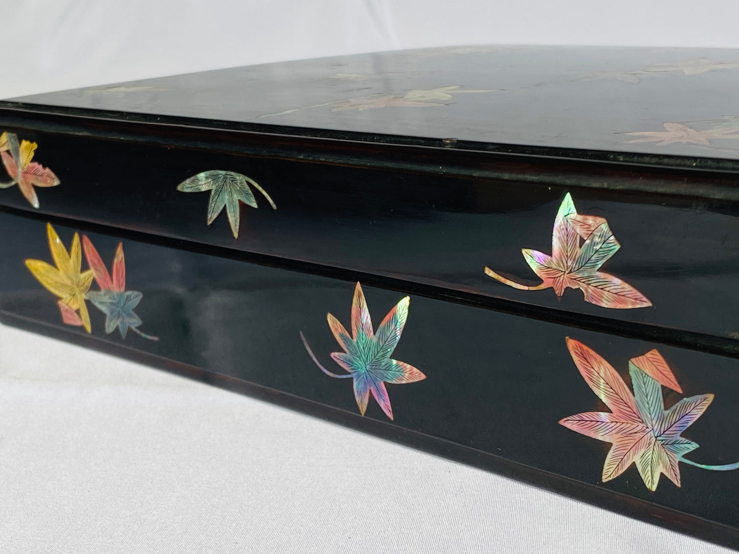 Y4373 BOX Makie Suzuri case autumn leaves Japan antique vintage storage interior