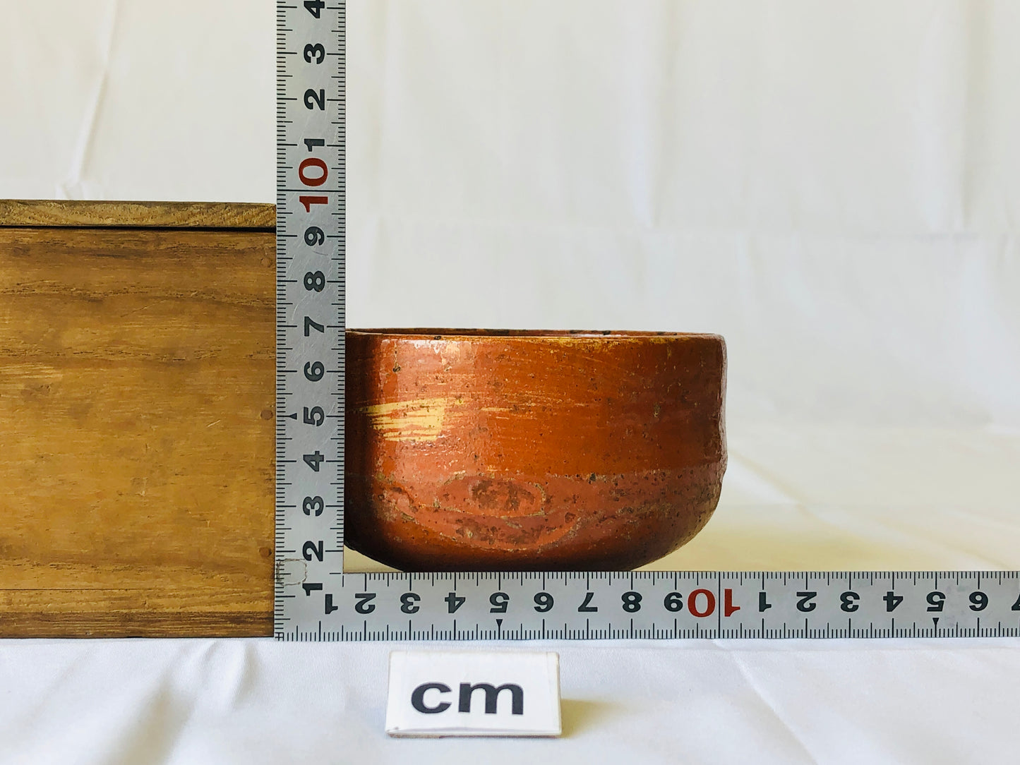 Y4378 CHAWAN Raku-ware red signed box Japan antique tea ceremony pottery bowl