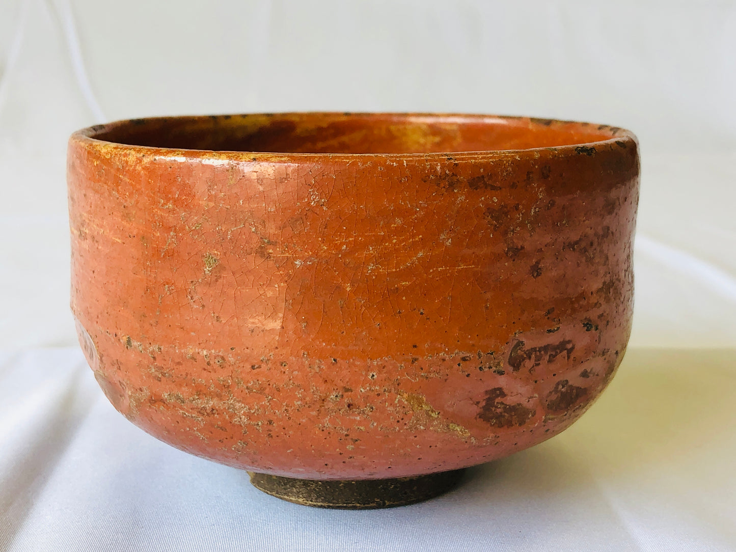 Y4378 CHAWAN Raku-ware red signed box Japan antique tea ceremony pottery bowl