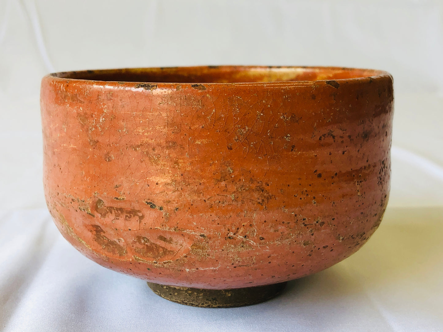 Y4378 CHAWAN Raku-ware red signed box Japan antique tea ceremony pottery bowl