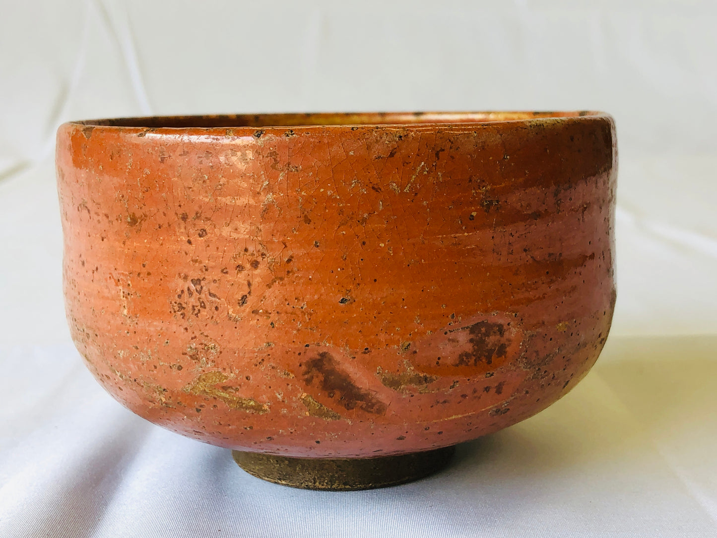 Y4378 CHAWAN Raku-ware red signed box Japan antique tea ceremony pottery bowl