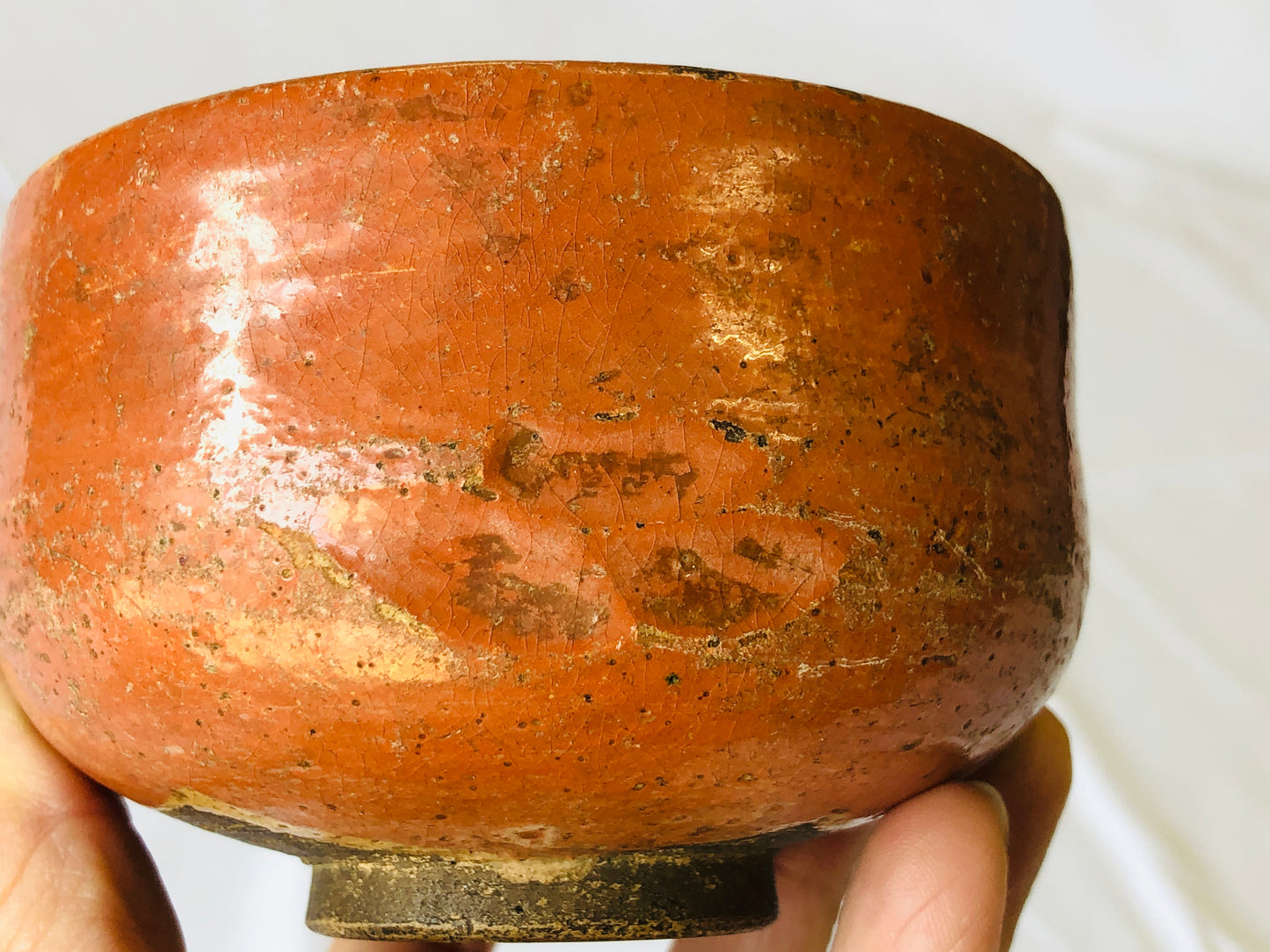 Y4378 CHAWAN Raku-ware red signed box Japan antique tea ceremony pottery bowl