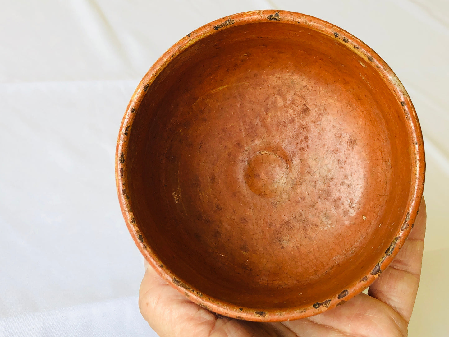 Y4378 CHAWAN Raku-ware red signed box Japan antique tea ceremony pottery bowl