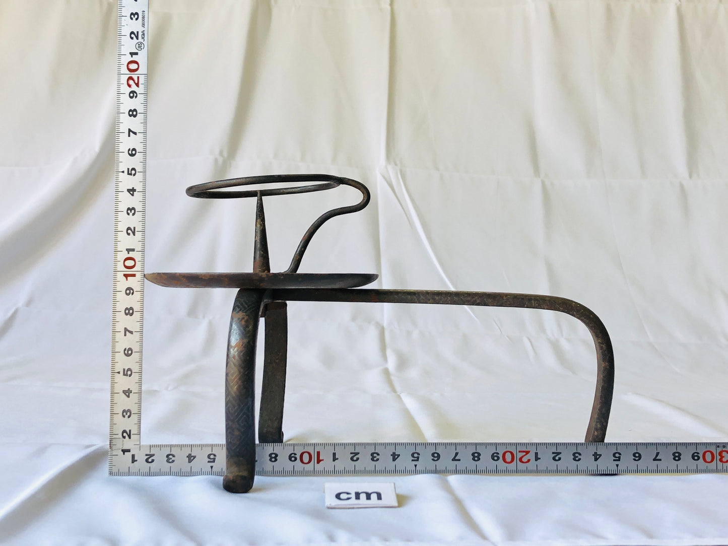 Y4386 Buddhist Altar Equipment Iron Candle Stand Holder pair inlay Japan antique