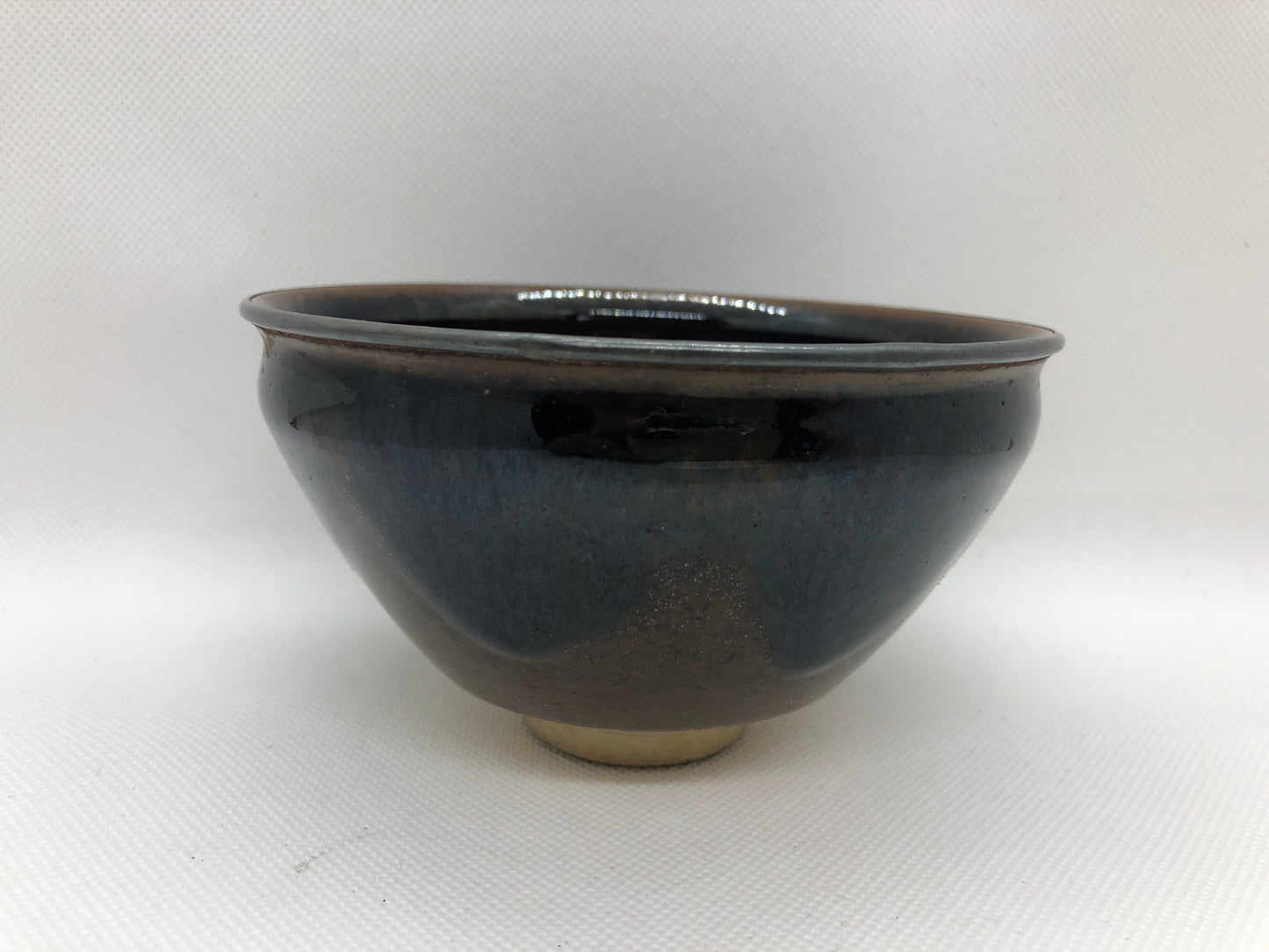 Y4432 CHAWAN Tenmoku signed Silver rim edge signed Japan antique tea ceremony