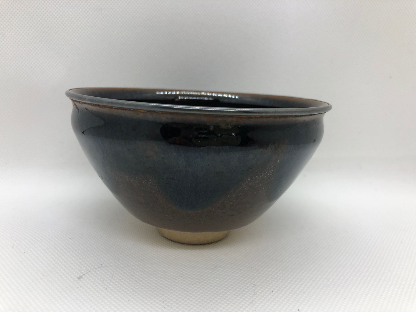 Y4432 CHAWAN Tenmoku signed Silver rim edge signed Japan antique tea ceremony