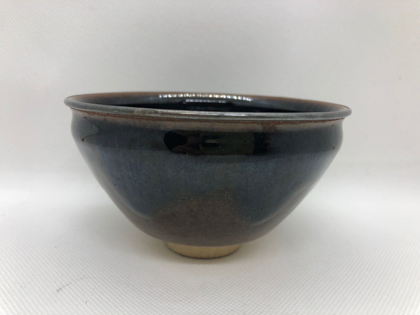 Y4432 CHAWAN Tenmoku signed Silver rim edge signed Japan antique tea ceremony