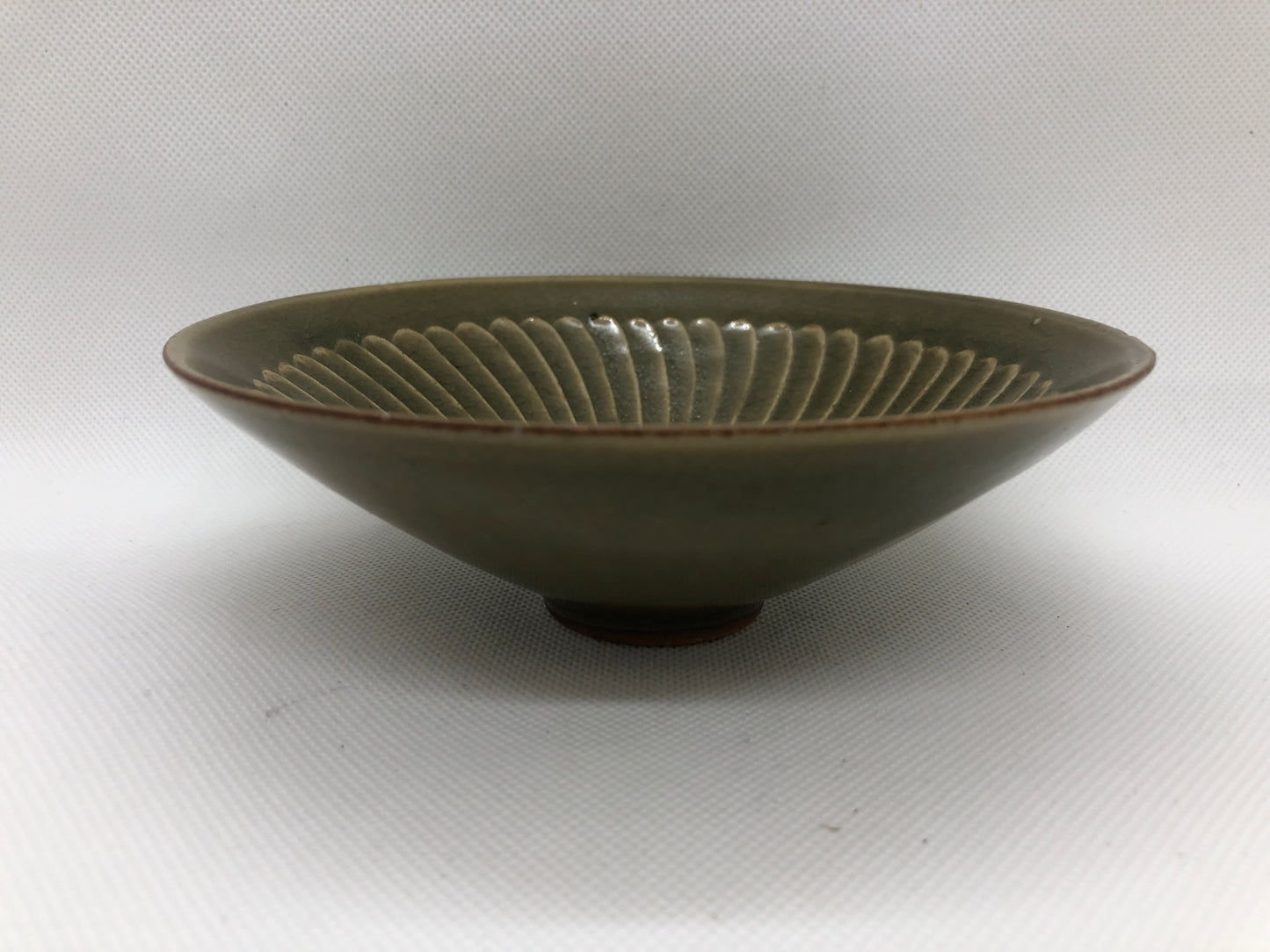Y4435 CHAWAN Chinese celadon flat bowl China antique tea ceremony pottery