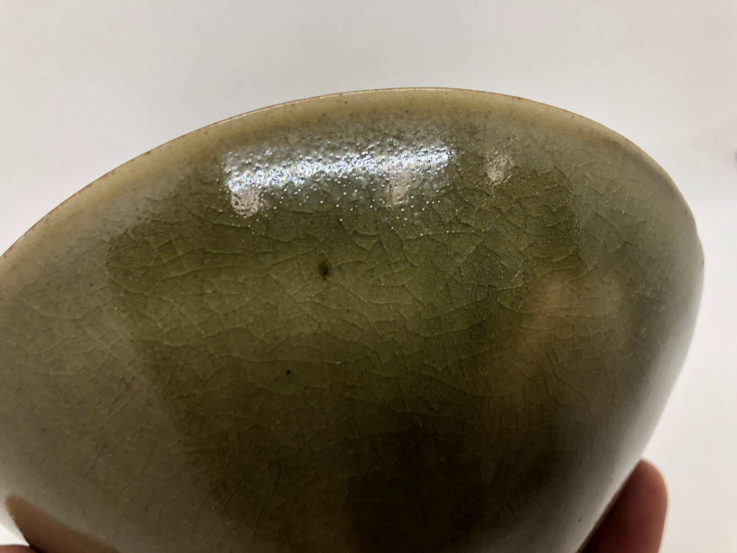 Y4435 CHAWAN Chinese celadon flat bowl China antique tea ceremony pottery
