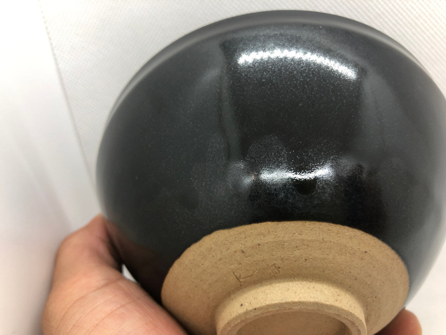 Y4439 CHAWAN Leaf Tenmoku signed Japan antique tea ceremony pottery bowl cup