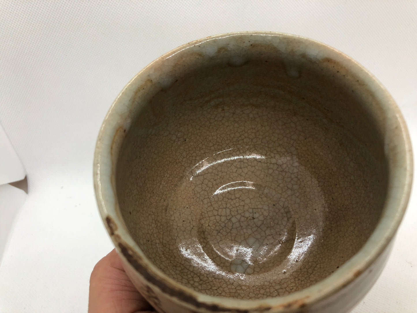Y4462 CHAWAN Mino-ware signed mushroom Japan antique tea ceremony pottery bowl
