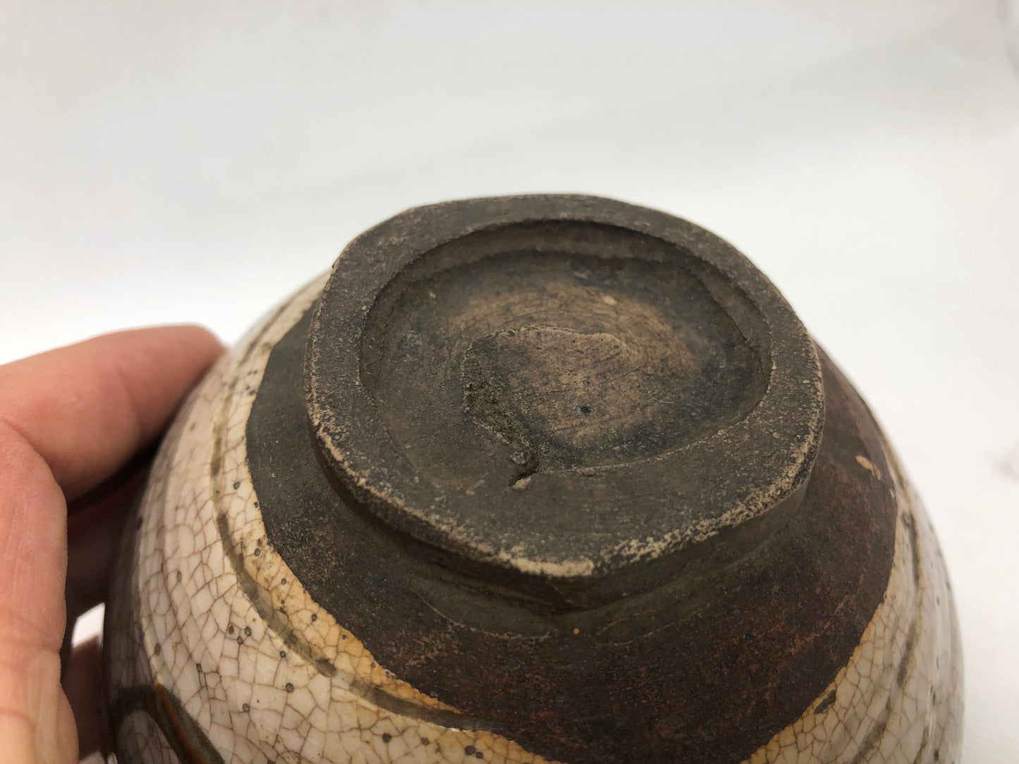 Y4468 CHAWAN Mino-ware signed Japan antique pottery bowl cup vessel container